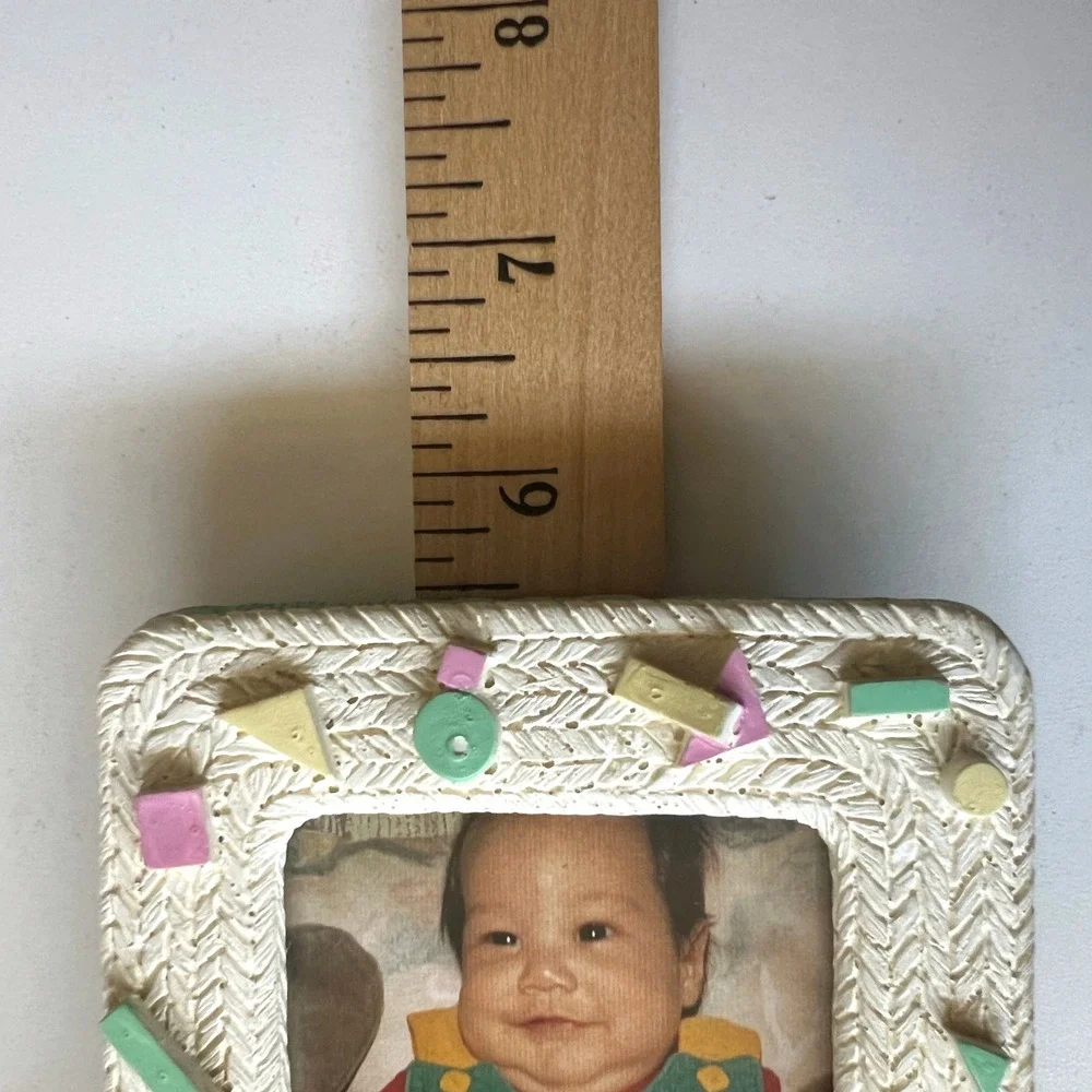 Vintage 1992 Teddy Bear Picture Frame 2.5x3.5 Resin Baby Nursery Photo Frame